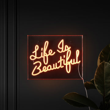 Life is Beautiful Contemporary Glam Acrylic Box USB Operated LED Neon Light - JONATHAN Y
